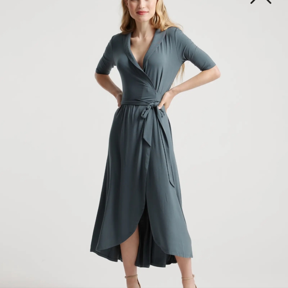 Quince Tencel Jersey Midi Wrap Dress Dark Olive/S